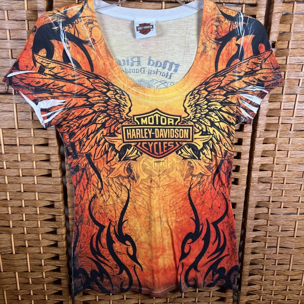 Woman's Shirt Sz Small Harley Davidson Cycles Short Sleeve Top Motorcycle Flames